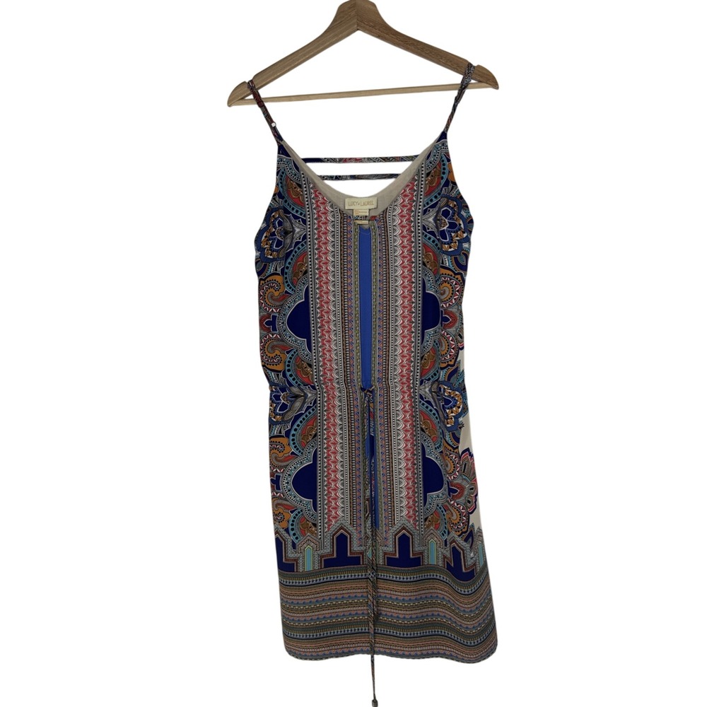 Lucy & Laurel Women Blue Multi Paisley Geometric Print Strappy Mini Dress Size 6